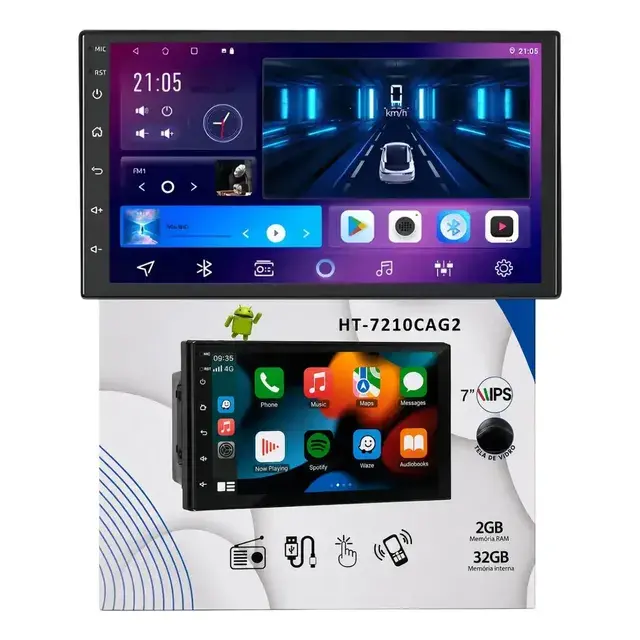 Multimídia 2 DIN H-Tech 7'' IPS Carplay Android Auto GPS Bluetooth HT-7210CA