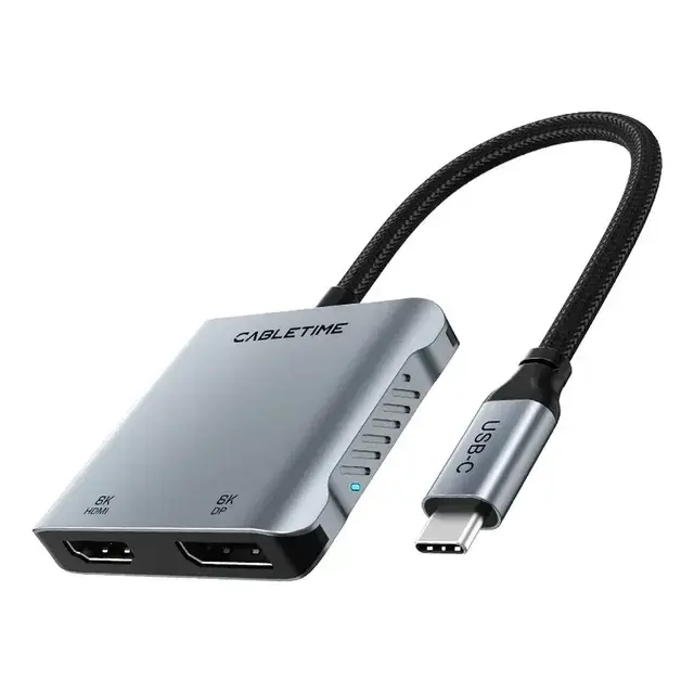 Hub USB C 4 em 1 Cabletime Cinza-Escuro HDMI DisplayPort 8K PD 100W