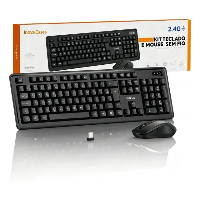 Combo Teclado E Mouse Sem Fio Avançado, Usb De 2.4G Receptor, Com Teclado Numérico E Mouse Sem Fio, Para Pc、windows、macs、computadores De Mesa E Laptops Cor Preto, ABNT2